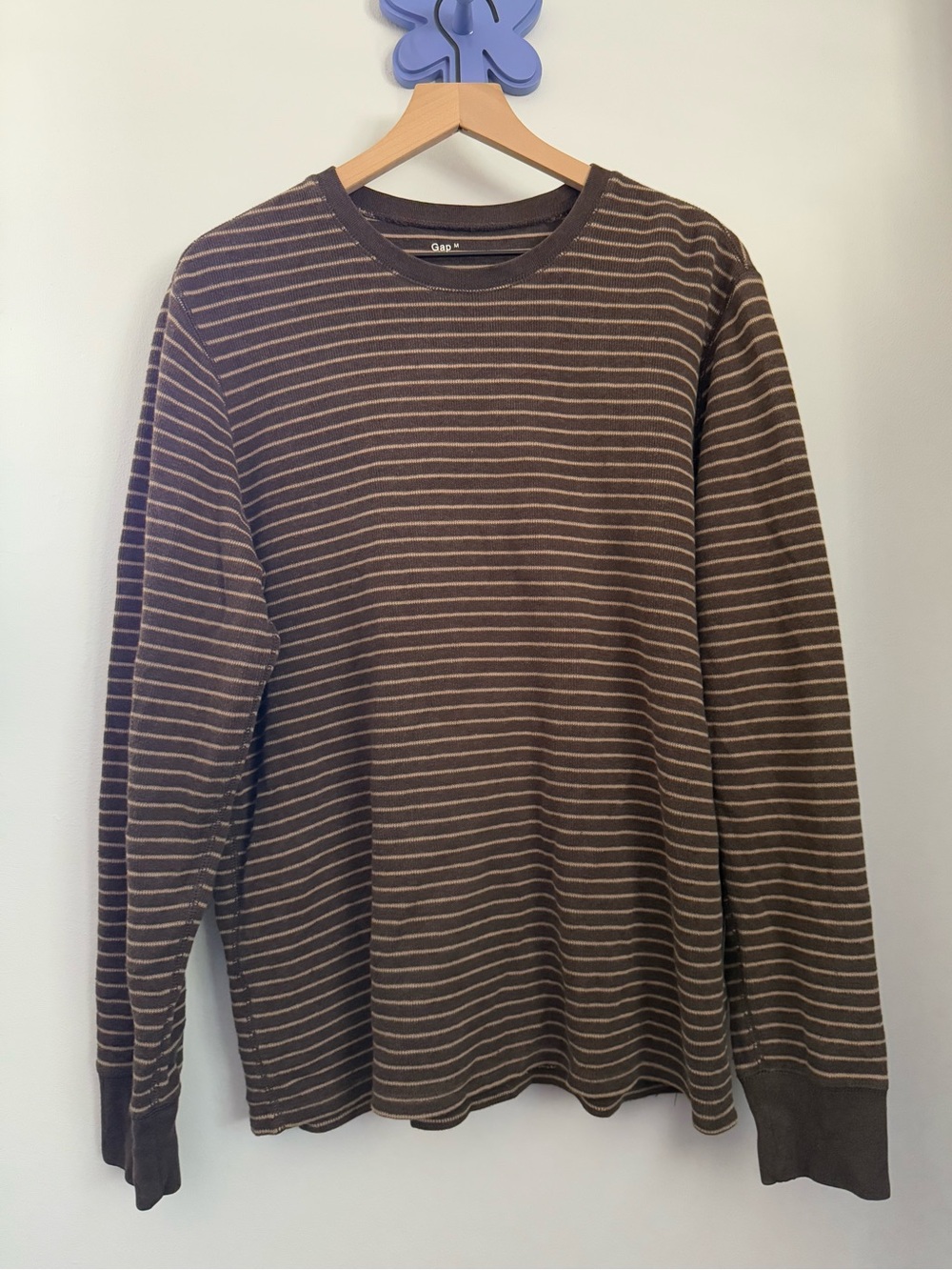 Gap Men’s Medium Brown Stripe Relaxed Sweater Crew Grunge Y2K 2000s Kurt Cobain